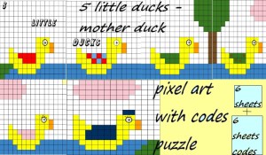 5 LITTLE DUCKS, PIXEL ART PUZZLE, 6 SHEETS + 6 SCHEETS CODES, 5 PICCOLE ANATRE, CANZONCINA INGLESE PUZZLE!