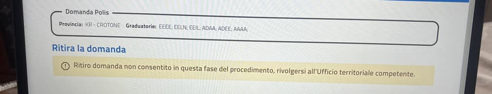 segnalato impossibile ritiro domanda 150 preferenze