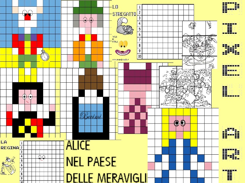 ALICE NEL PAESE DELLE MERAVIGLIE CODING-PIXEL ART PICCOLI, SCHEDE 10 X 10