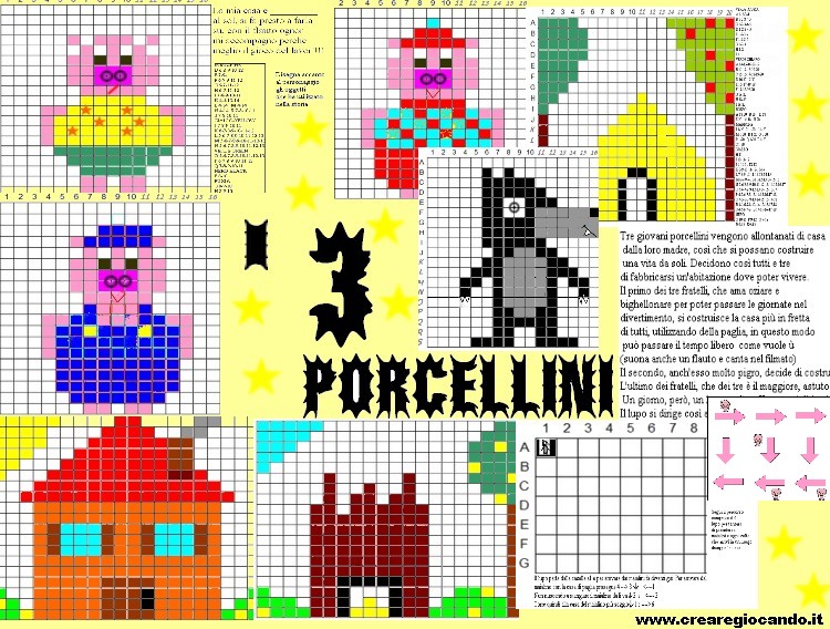 LABORATORIO CODING PIXEL ART, I 3 PORCELLINI, 12 SCHEDE TOTALI, 7 NUOVE FIGURE IN PIXEL ART