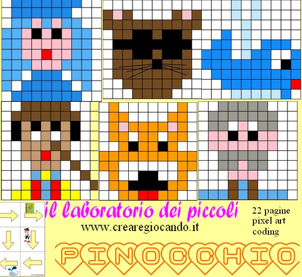 IL LABORATORIO DEI PICCOLI, PINOCCHIO, 22 PAGINE PIXEL ART- CODING - FRECCE