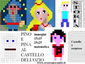 PINO E PINA AL CASTELLO DELL'OZIO, PIXEL ART, fiaba e disegni con diversi codici, anche matematica