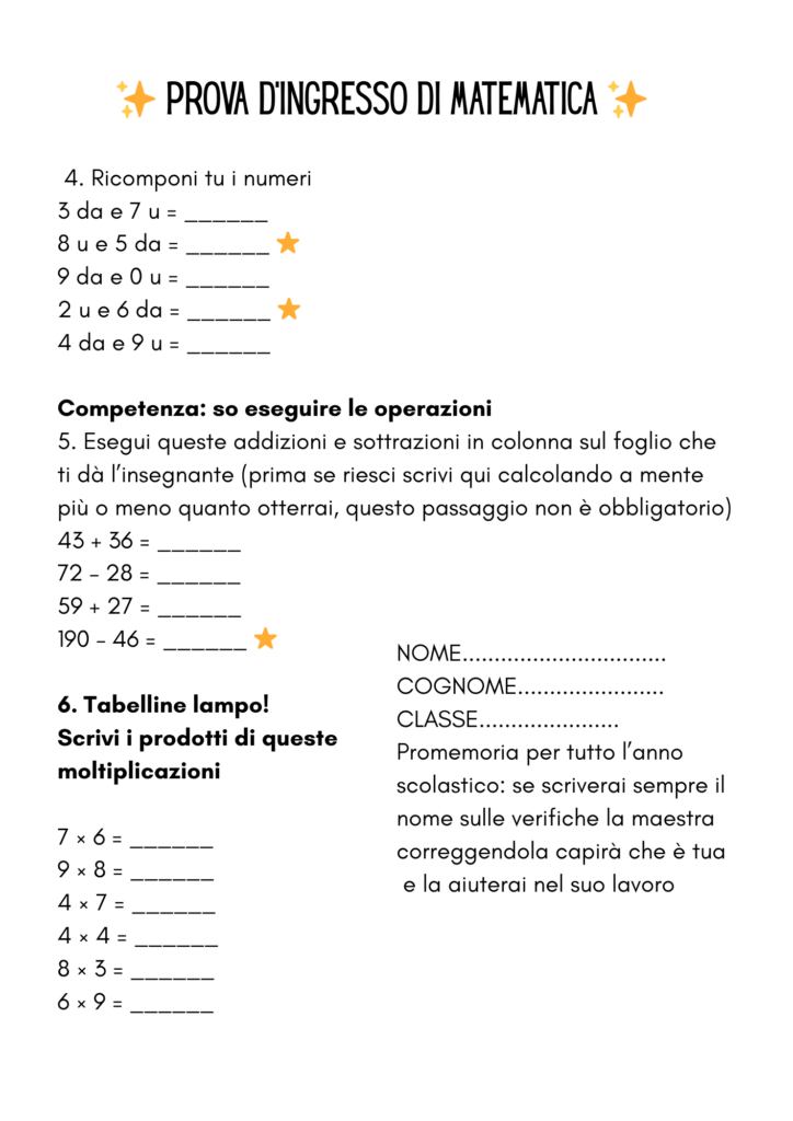 Le prove d’ingresso di matematica: non solo schede, ma un percorso di consapevolezza
