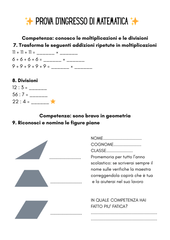 Le prove d’ingresso di matematica: non solo schede, ma un percorso di consapevolezza
